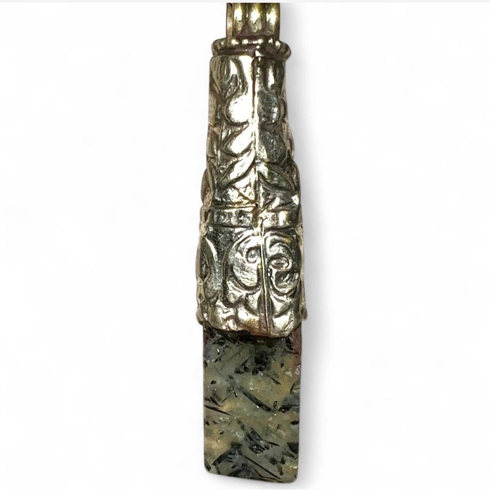 Silver and Prehnite Stone Pendant Necklace